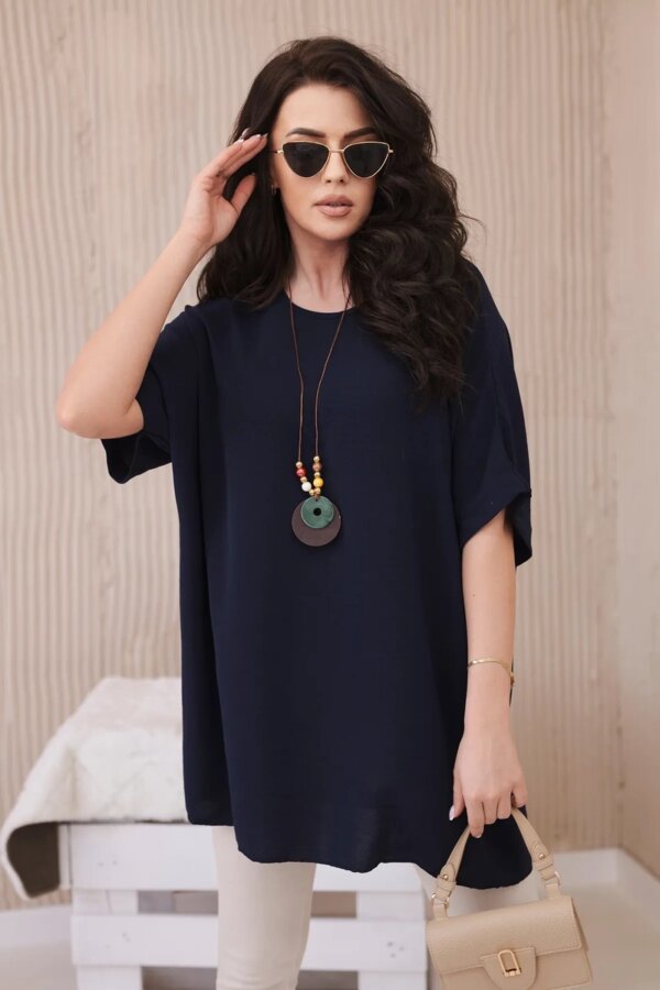 Kesi Włoski Oversized blouse with pendant navy blue