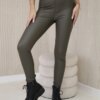 Kesi Włoski Pants insulated with eco leather with the letter V khaki