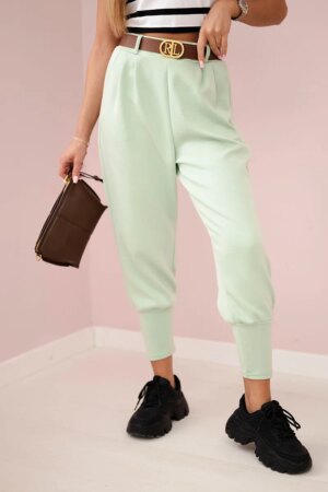 Kesi Włoski Pants with belt and pockets buttery-fabric dark mint