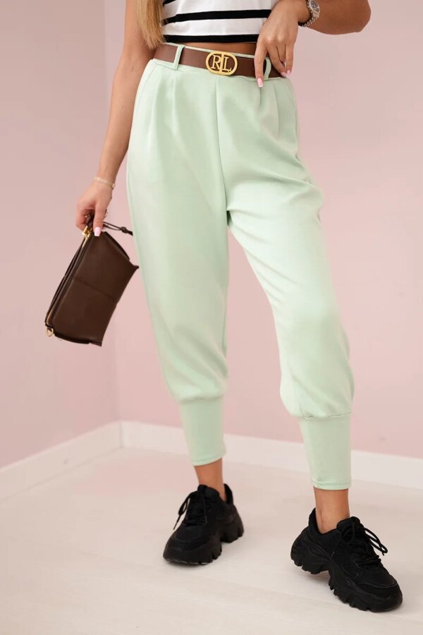 Kesi Włoski Pants with belt and pockets buttery-fabric dark mint