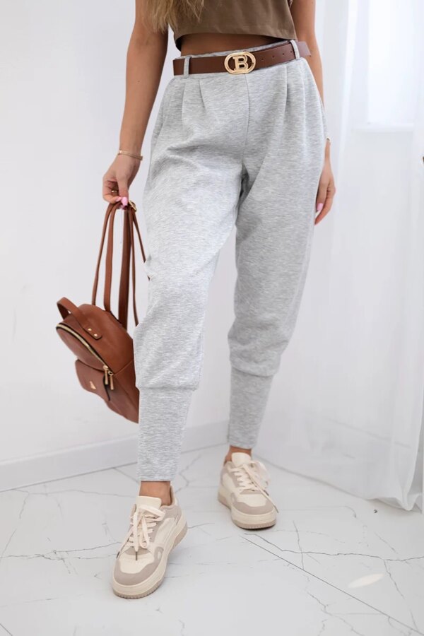 Kesi Włoski Pants with belt and pockets buttery-fabric grey melange