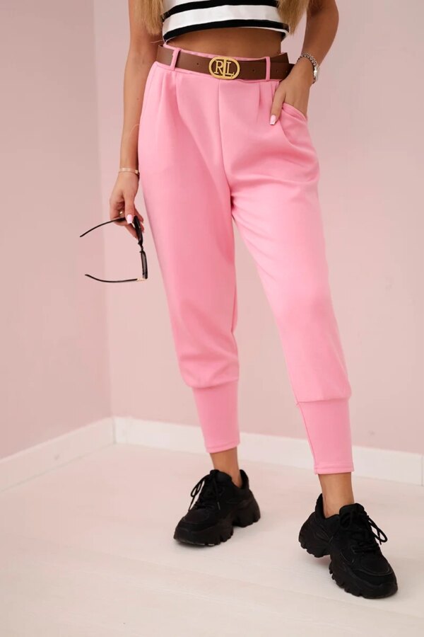 Kesi Włoski Pants with belt and pockets buttery-fabric pink