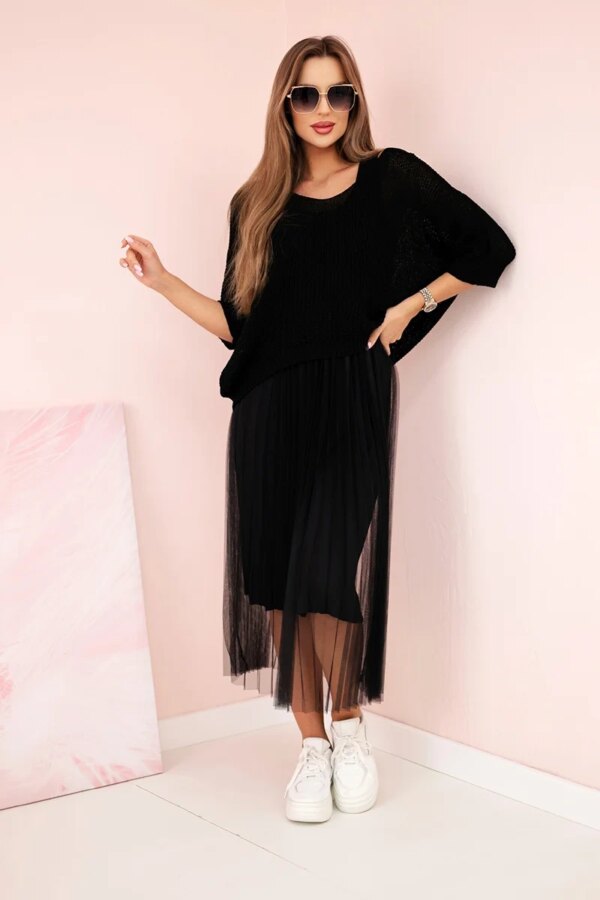 Kesi Włoski Pleated dress with an openwork sweater black