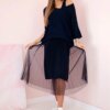 Kesi Włoski Pleated dress with an openwork sweater navy blue