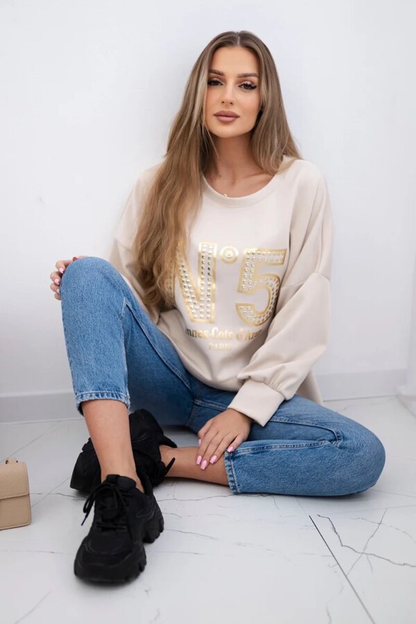 Kesi Włoski Printed sweatshirt buttery fabric beige