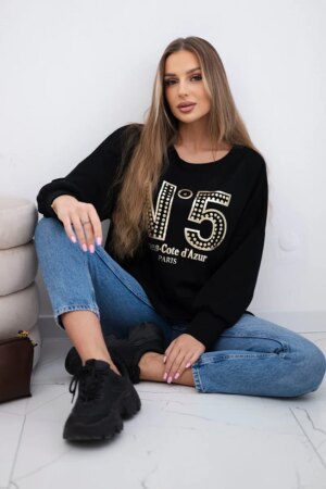 Kesi Włoski Printed sweatshirt buttery fabric black