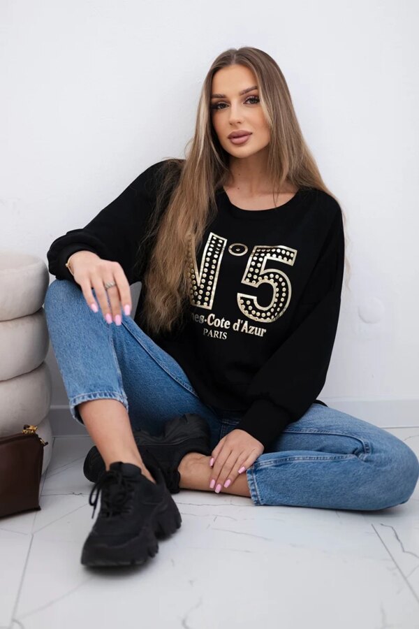 Kesi Włoski Printed sweatshirt buttery fabric black