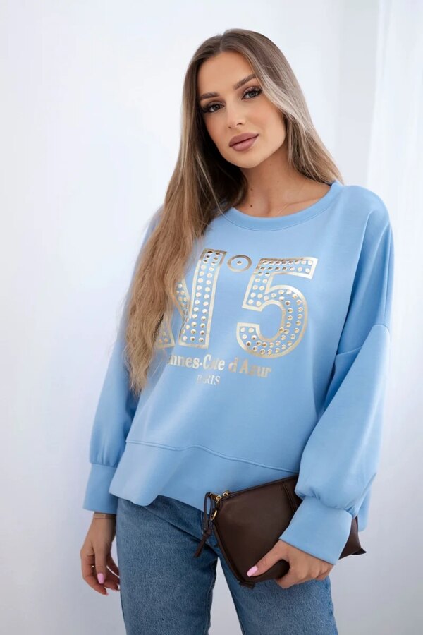 Kesi Włoski Printed sweatshirt buttery fabric blue