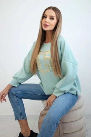 Kesi Włoski Printed sweatshirt buttery fabric dark mint