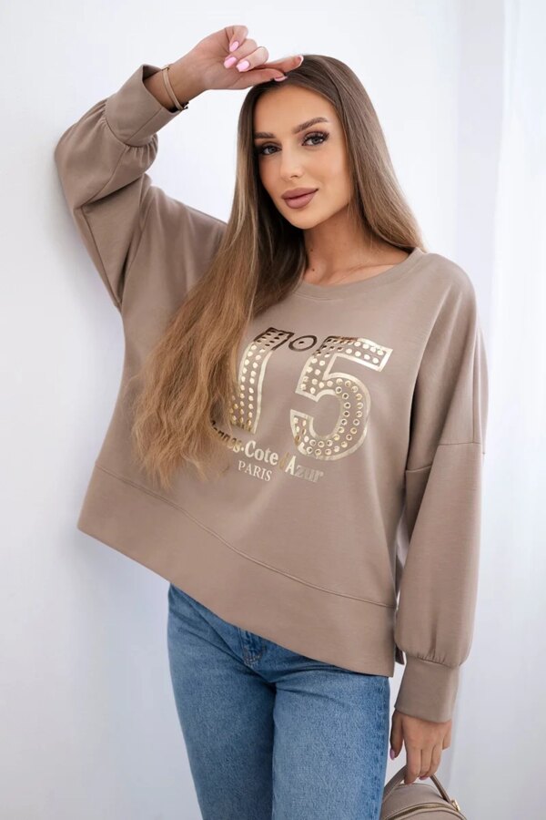 Kesi Włoski Printed sweatshirt buttery fabric fango