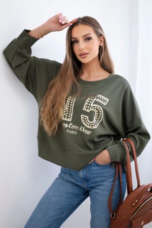 Kesi Włoski Printed sweatshirt buttery fabric khaki