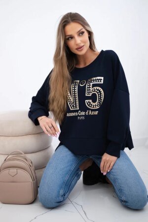 Kesi Włoski Printed sweatshirt buttery fabric navy blue