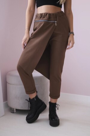 Kesi Włoski Punto Milano Winter trousers with a decorative zipper brown