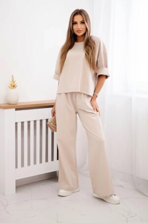 Kesi Włoski Punto set blouse + wide-leg pants beige