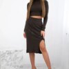 Kesi Włoski Ribbed Set Blouse + Skirt brown