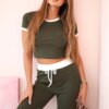 Kesi Włoski Ribbed set blouse + wide-leg trousers khaki