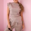 Kesi Włoski Set asymmetrical blouse + pants beige melange