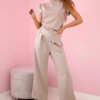 Kesi Włoski Set asymmetrical blouse + pants dark beige