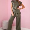 Kesi Włoski Set asymmetrical blouse + pants khaki