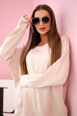 Kesi Włoski Set hoodie buttery fabric + ribbed trousers beige
