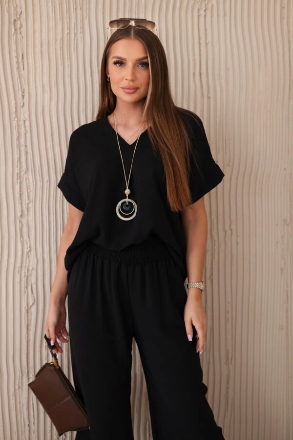 Kesi Włoski Set with necklace blouse + pants black