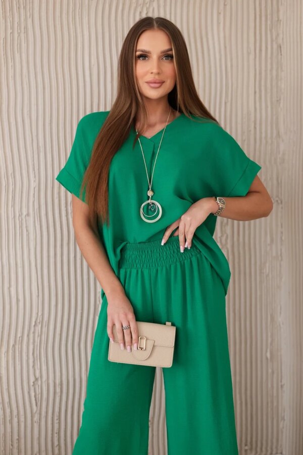 Kesi Włoski Set with necklace blouse + pants green