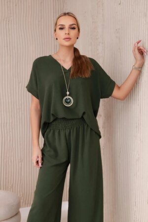 Kesi Włoski Set with necklace blouse + pants khaki