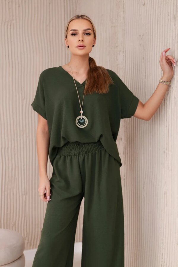 Kesi Włoski Set with necklace blouse + pants khaki