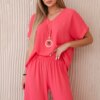 Kesi Włoski Set with necklace blouse + pants neon pink