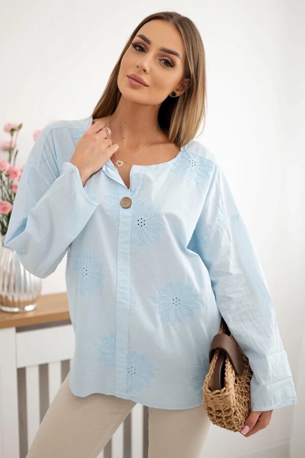 Kesi Włoski Shirt blouse with an embroidered pattern blue