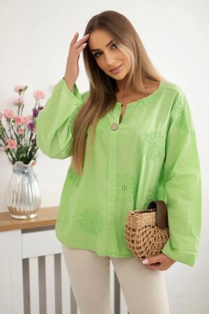Kesi Włoski Shirt blouse with an embroidered pattern bright green