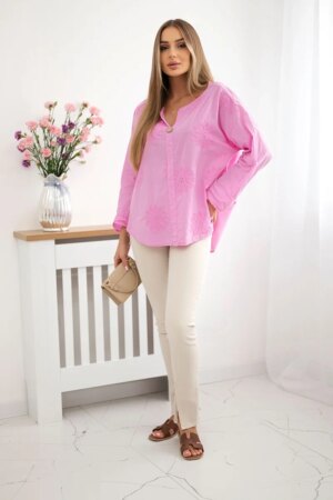 Kesi Włoski Shirt blouse with an embroidered pattern pink
