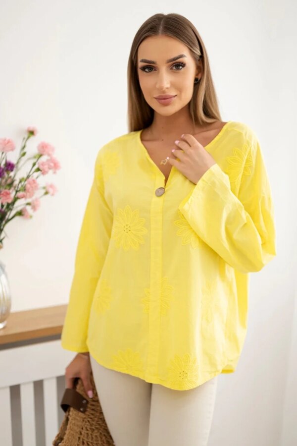 Kesi Włoski Shirt blouse with an embroidered pattern yellow