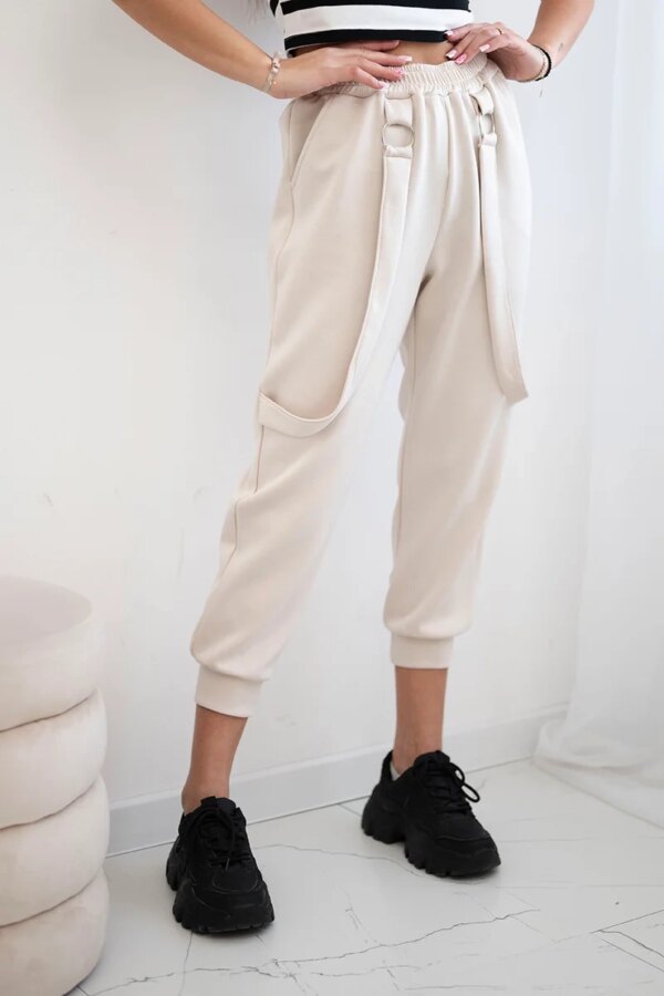 Kesi Włoski Trousers with decorative stripes  buttery-fabric dark beige