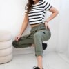 Kesi Włoski Trousers with decorative stripes  buttery-fabric khaki