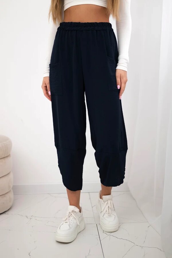 Kesi Włoski Trousers with wide leg and pockets navy blue
