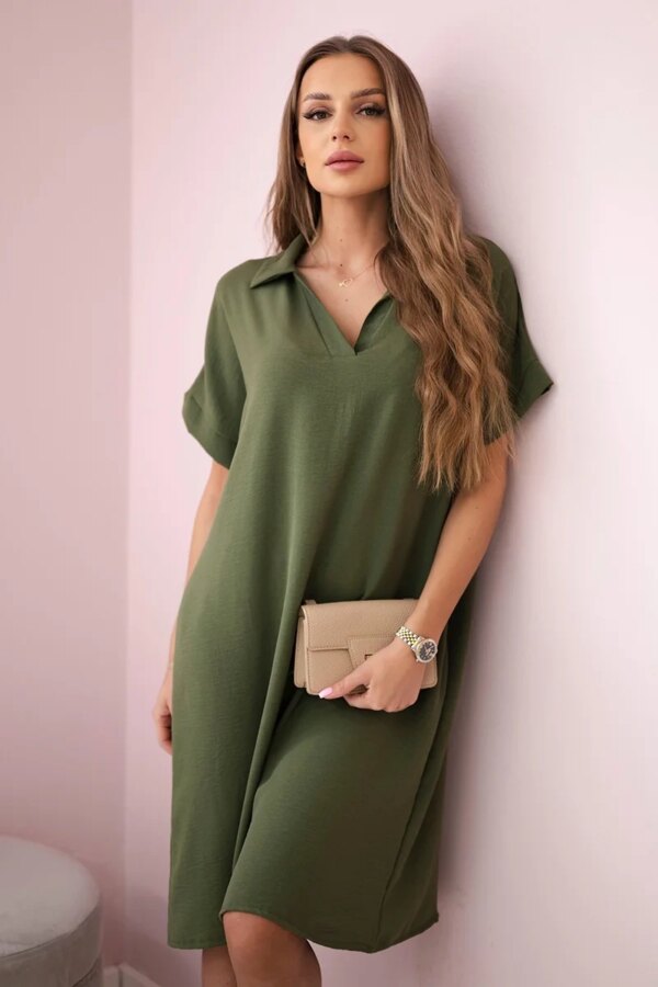 Kesi Włoski V-neck dress with collar khaki