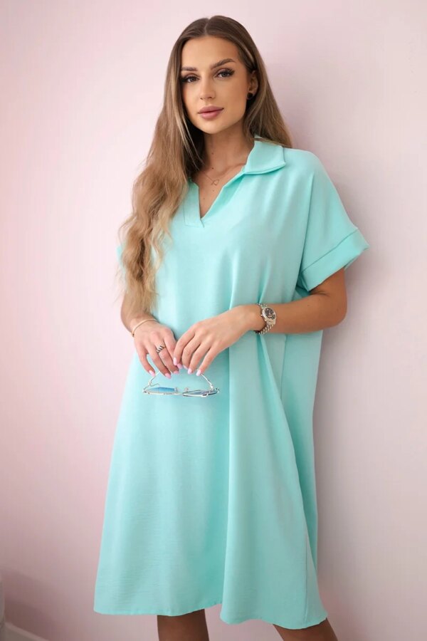 Kesi Włoski V-neck dress with collar mint
