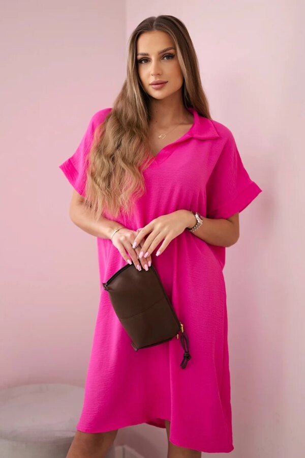Kesi Włoski V-neck dress with collar pink