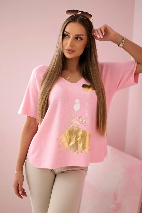 Kesi Włoski V-neck sweater blouse light pink