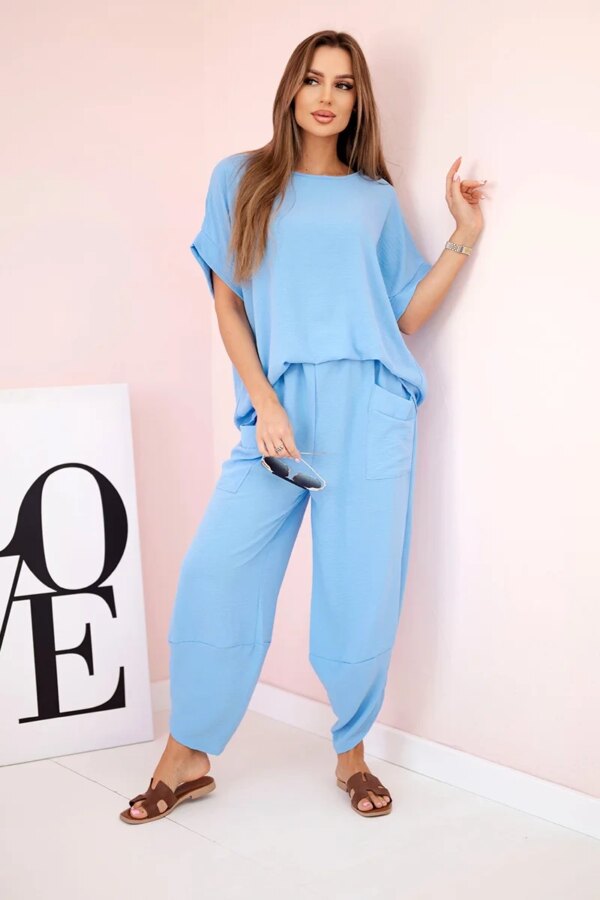 Kesi Włoski Viscose blouse + pants set blue