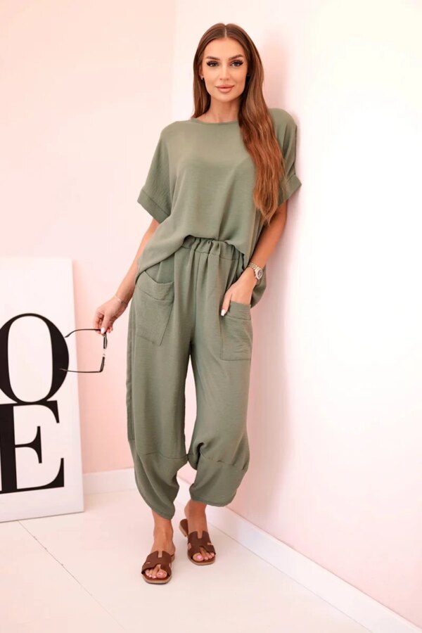 Kesi Włoski Viscose blouse + pants set khaki