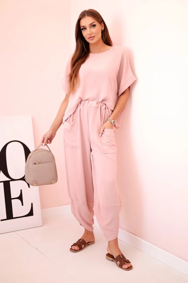 Kesi Włoski Viscose blouse + pants set powder pink
