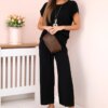 Kesi Włoski Viscose set pleated blouse + trousers black