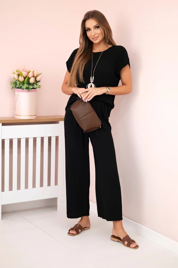 Kesi Włoski Viscose set pleated blouse + trousers black