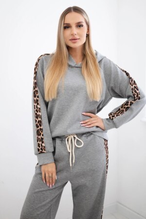 Kesi Włoski Viscose set with leopard stripes grey