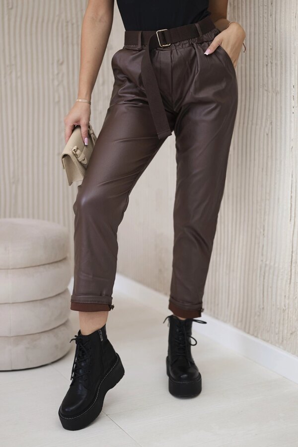 Kesi Włoski Waxed trousers with a belt brown