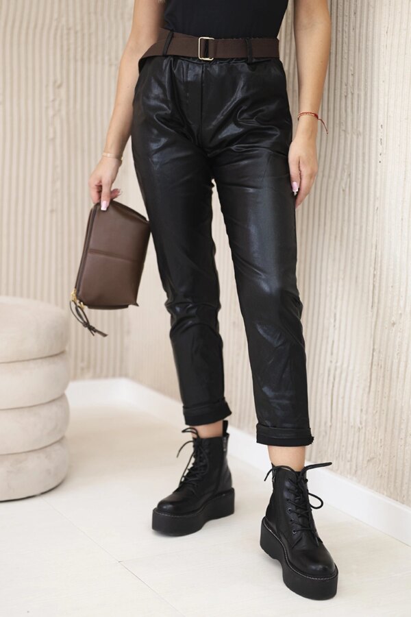 Kesi Włoski Waxed trousers with a belt glossy black