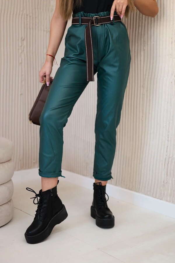 Kesi Włoski Waxed trousers with a belt green