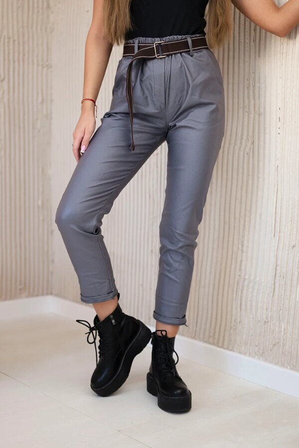 Kesi Włoski Waxed trousers with a belt grey